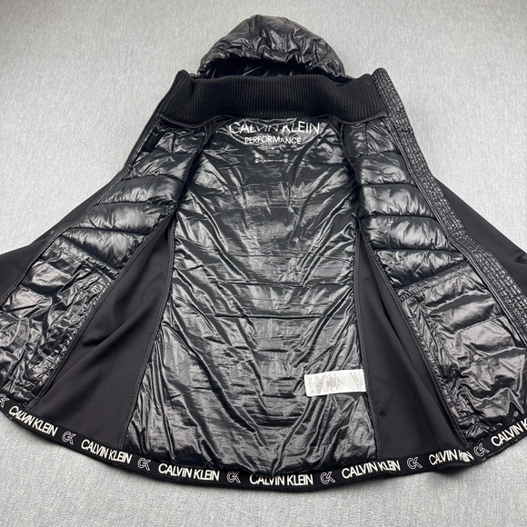 Calvin Klein Jacket Womens Medium Black Performance Mixed Media Quilted Hooded - Picture 7 of 13